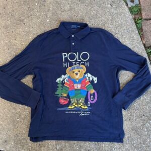 Polo Ralph Lauren Hi Tech Polo Bear Long Sleeve Shirt Navy Blue XXL Custom Slim